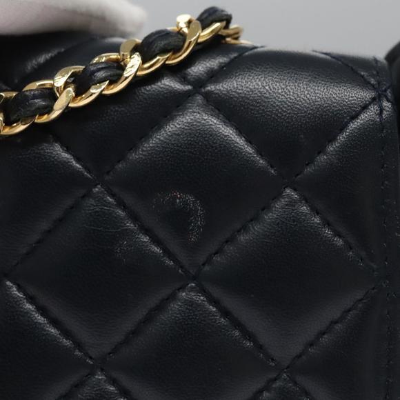 GIVENCHY Chain Shoulder Bag Leather Navy Gold Auth BD271 - Picture 3 of 16